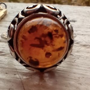 925 Marked Honey Amber Resin Ring. Light. Size 9. Gorgeous piece.